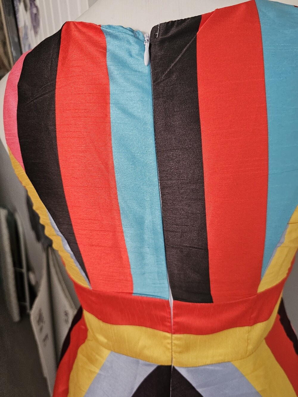eShakti Chevron Stripe Rainbow Maxi Dress Pockets Womens Lg=10 12 Pristin Pocket - Picture 4 of 13